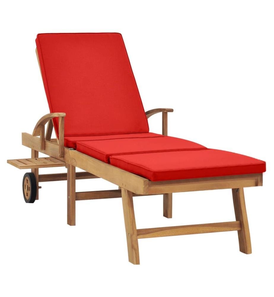 vidaXL Sonnenliege mit Auflage Massivholz Teak Rot
