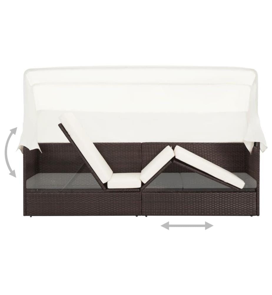 vidaXL Gartensofa mit Sonnendach Poly Rattan Braun