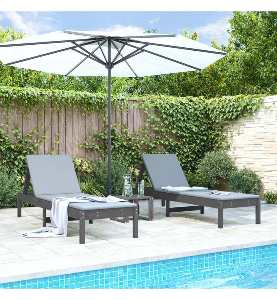vidaXL Sonnenliegen 2 Stk. Grau 199,5x60x74 cm Massivholz Kiefer