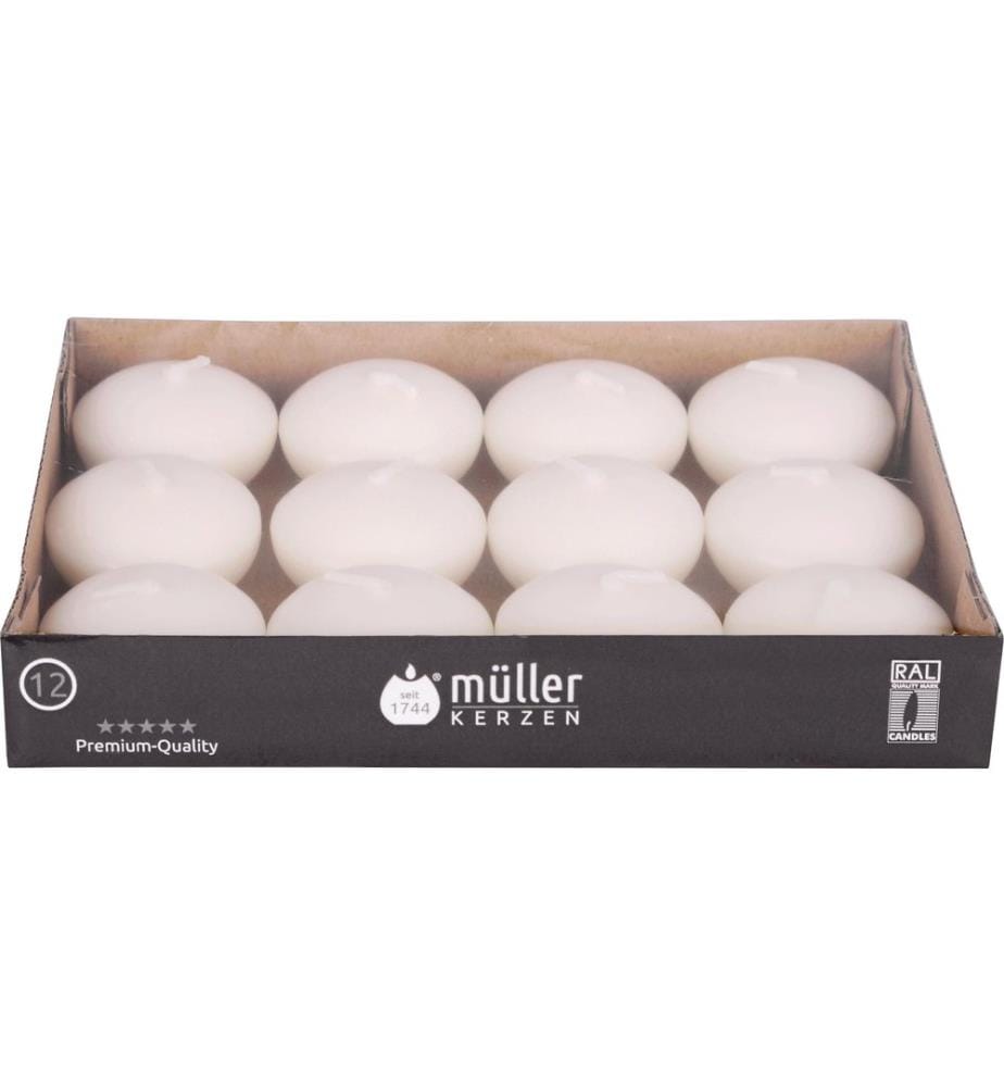 müller Kerzen Schwimmkerze 3 x 4.5 cm, Crème, 12 Stück