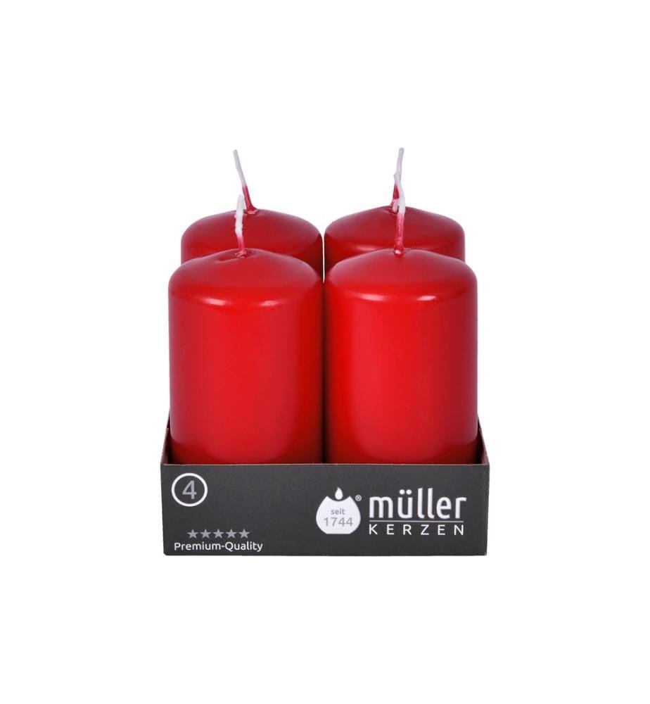 müller Kerzen Stumpenkerze 9 x 4.8 cm, Rot, 4 Stück