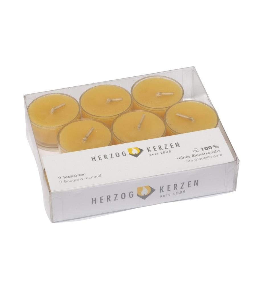 HERZOG KERZEN AG - Teelichter Bienenwachs Ø 4 cm, 9 Stück