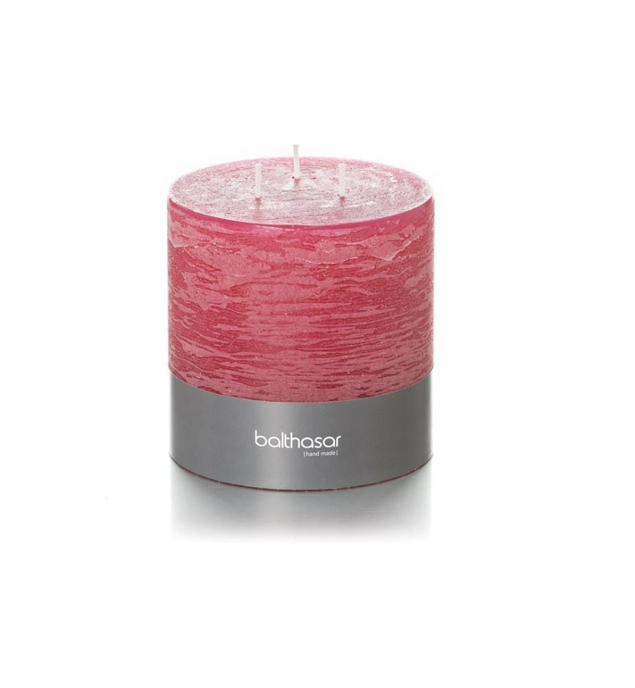 BALTHASAR - Zylinderkerze Rustico 3-Docht 12 x 12 cm, Himbeere