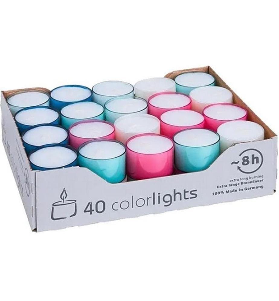 Wenzel Kerzen - Teelichter Colorlights Pastell-Edition 2.4 cm, 40 Stück