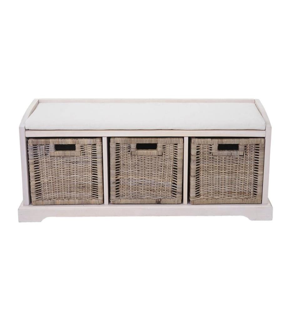 Bienne bench storage box 3 baskets white