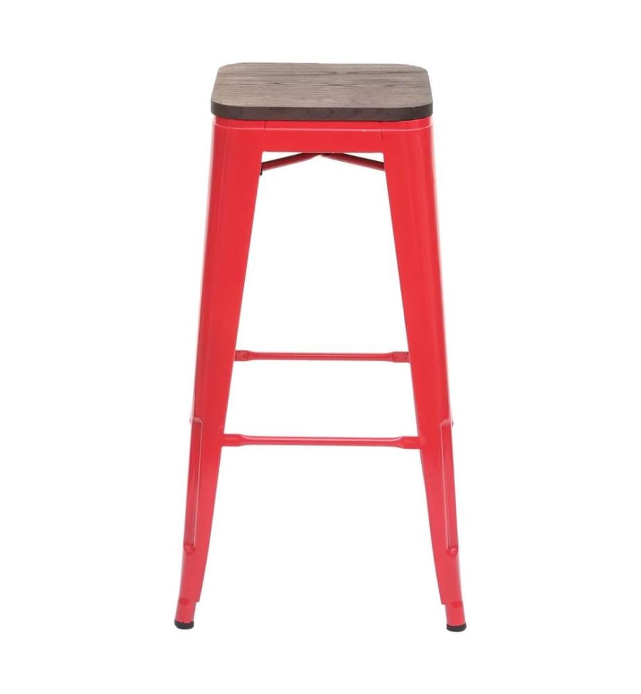 2x Barhocker Metall mit Holz-Sitzflächen Industriedesign - rot