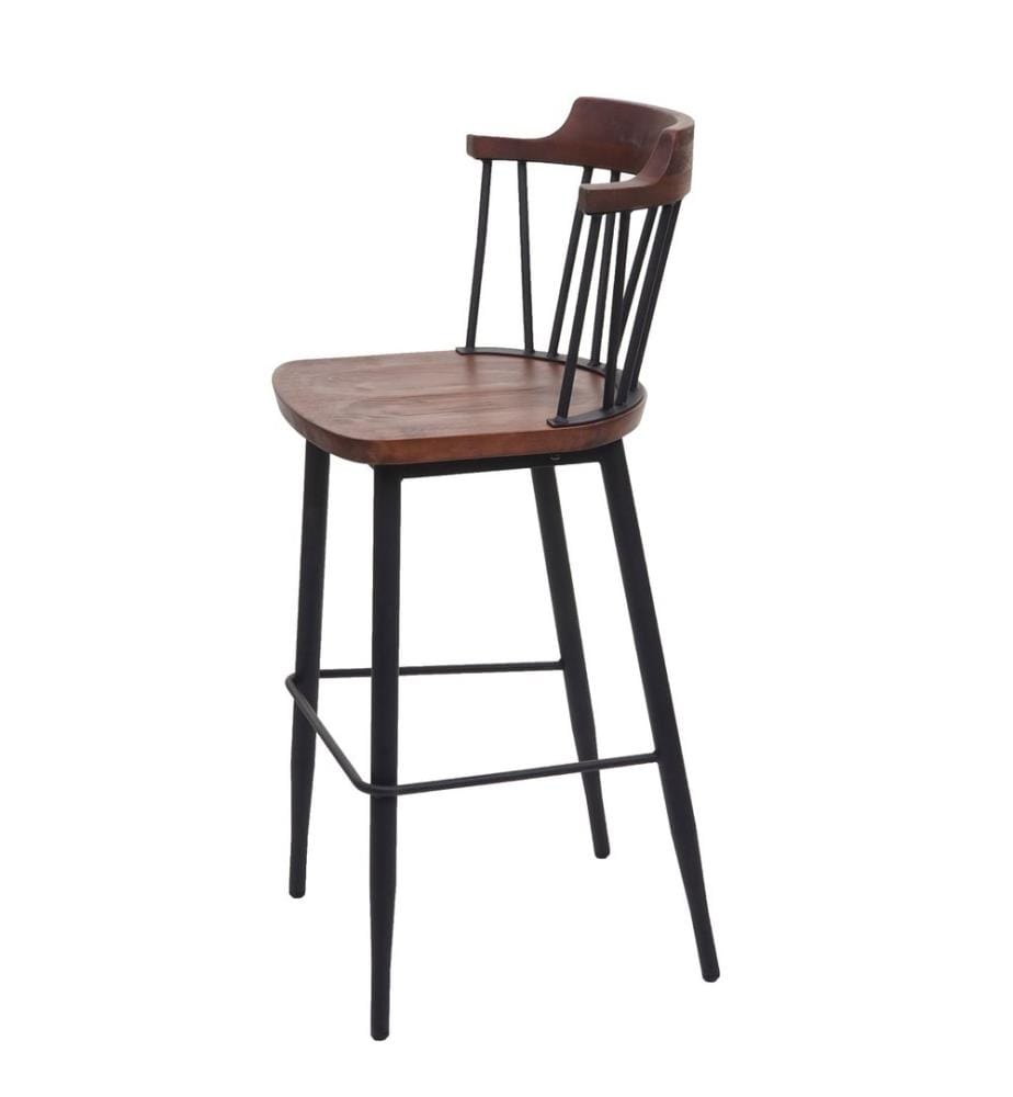 2x bar stool industrial chic - solid wood dark