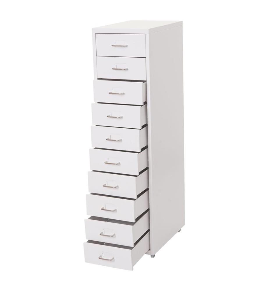 Rollcontainer Boston 10 Schubladen Stahlschrank 110x28x41 cm weiss