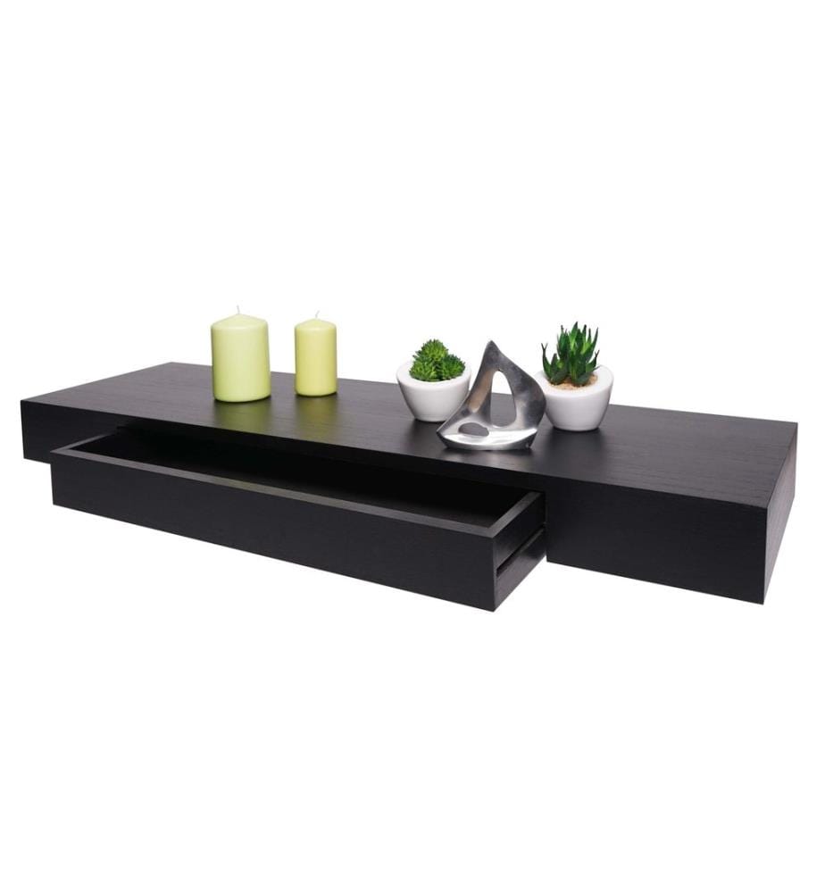 Wandregal Schweberegal 80x25x8 cm schwarz mit Schublade