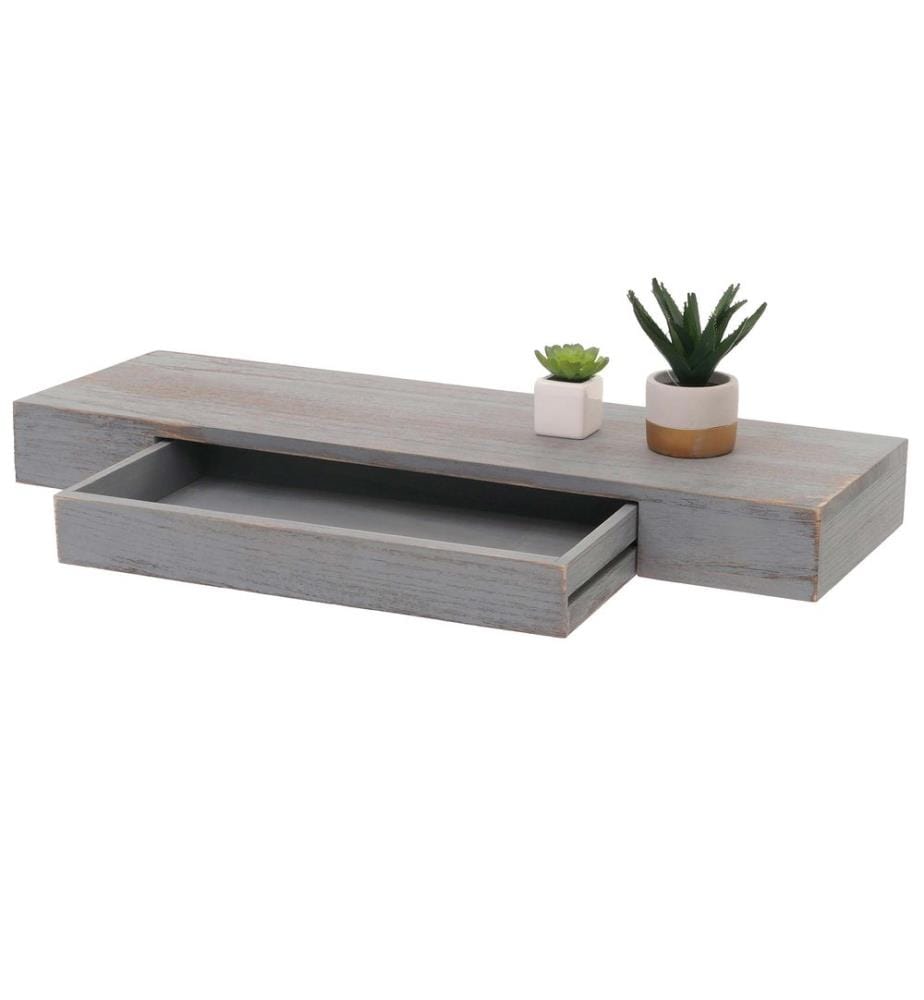 Wandregal JAM-H37 Schweberegal Schublade 8x80x25 cm grau shabby