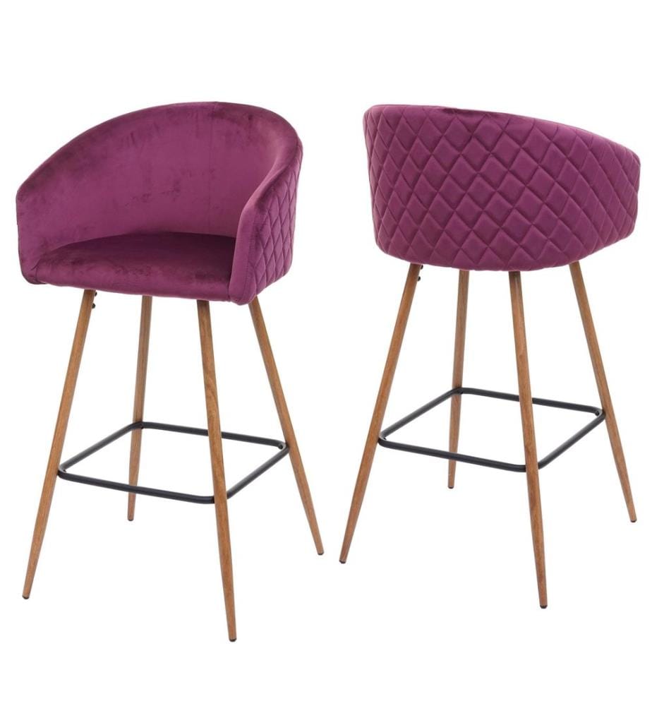 2x Barhocker Tresenhocker mit Lehne Samt bordeaux-rot