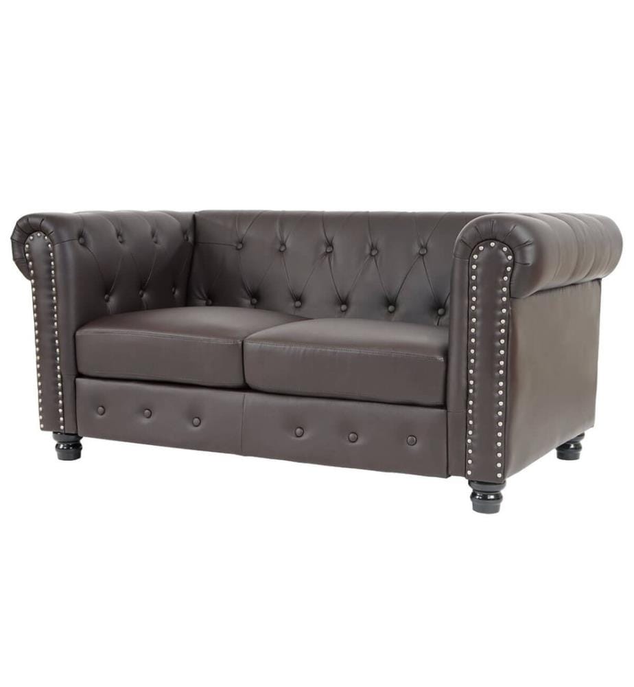 Chesterfield Lounge 2er Sofa Couch Braun - runde Füsse