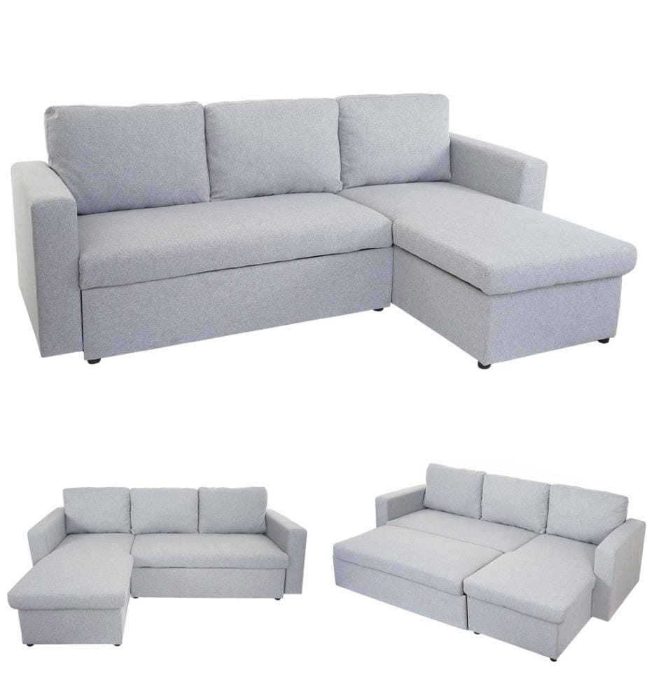 Schlafsofa Ecksofa 220x152 cm Stoff Textil hellgrau