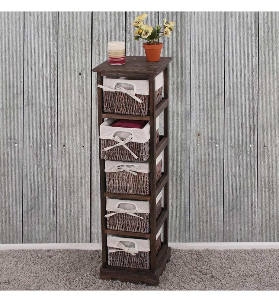 Scaffale shabby Ko mmode con 5 cestini vintage - marrone