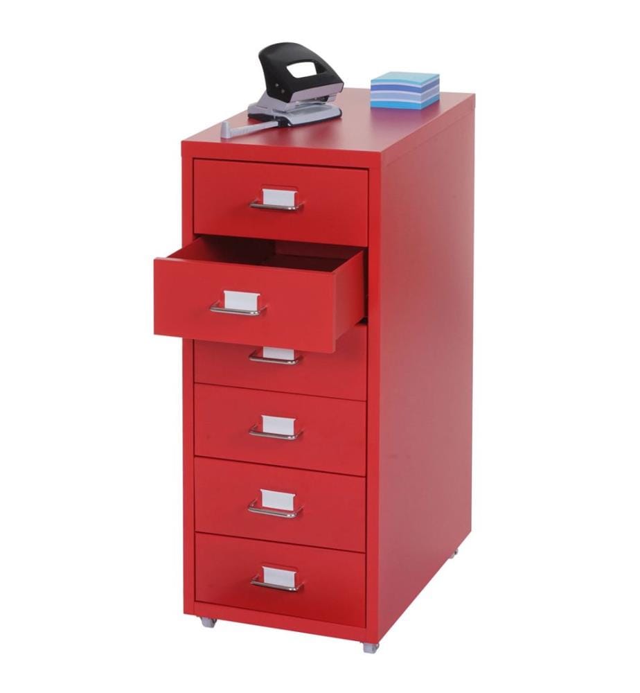Rollcontainer Boston 6 Schubladen Stahlschrank 69x28x44 cm - rot