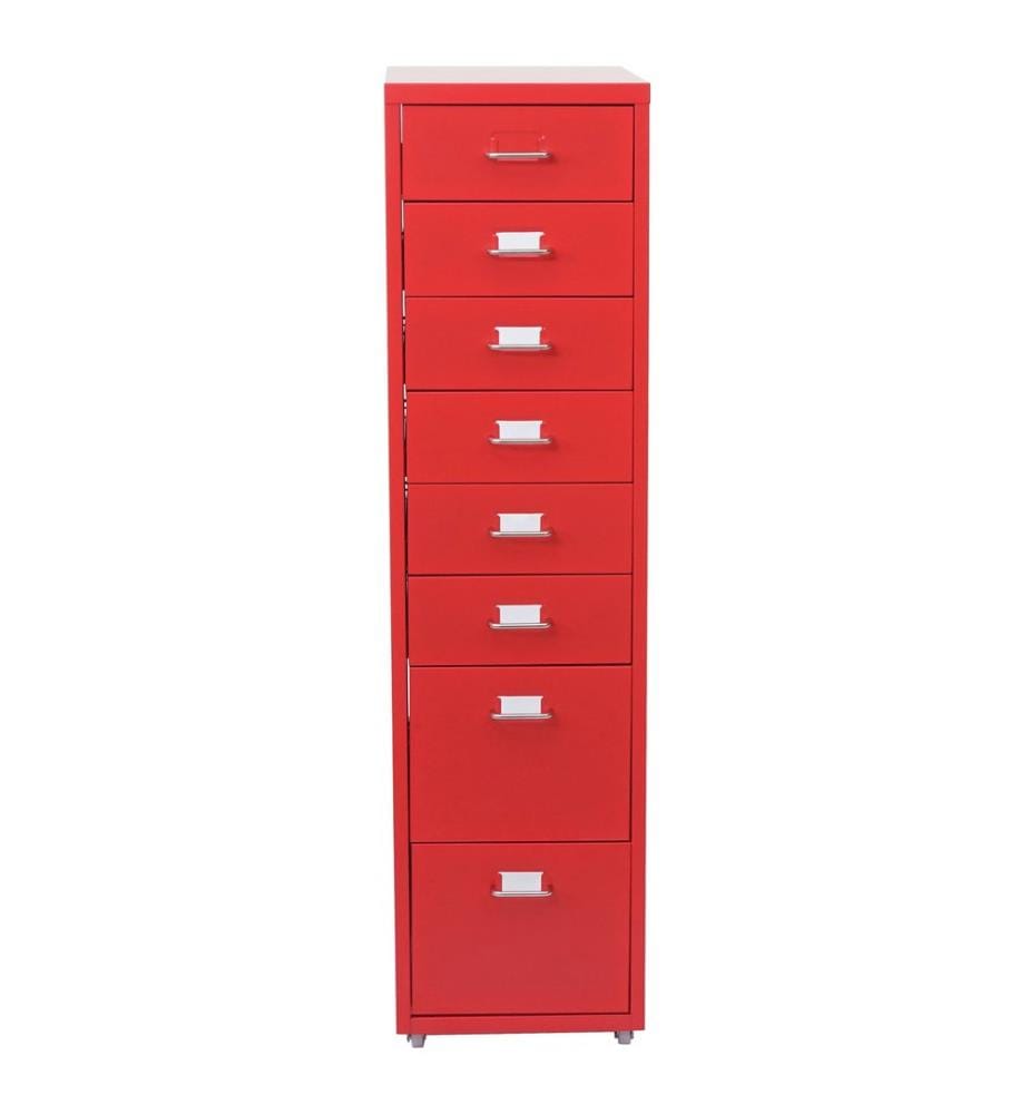 Rollcontainer Boston 8 Schubladen Stahlschrank 109x28x44 cm Rot