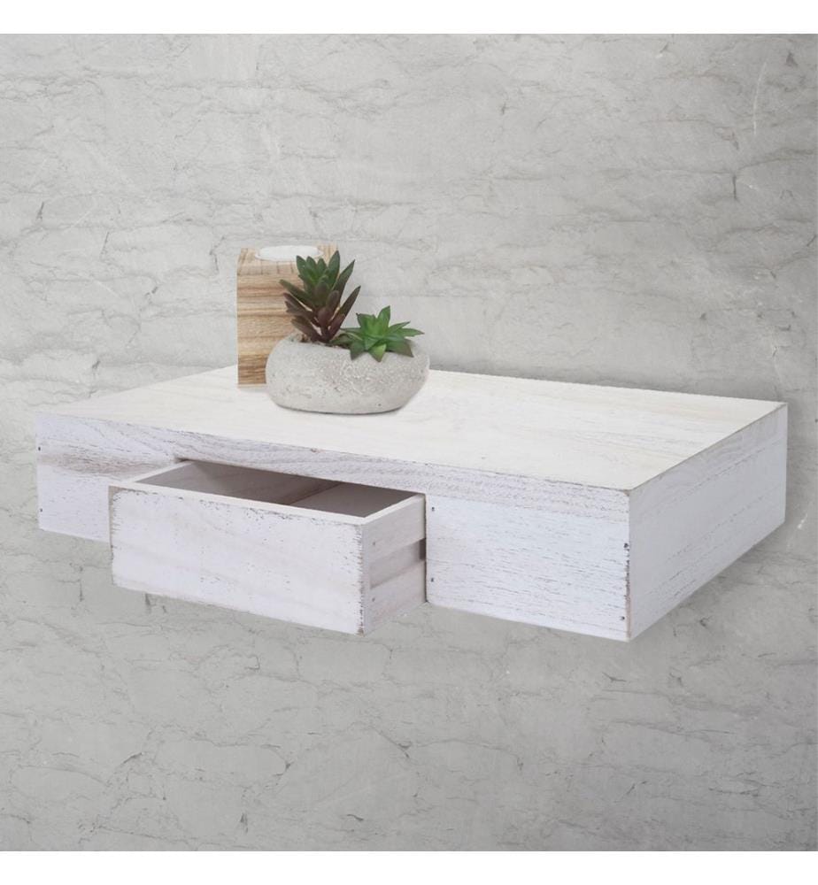 Wandregal Oise Regal mit Schublade 40 cm weiss shabby