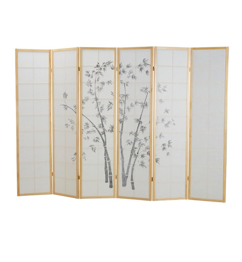 Paravent de 6 pièces en bois naturel-blanc
