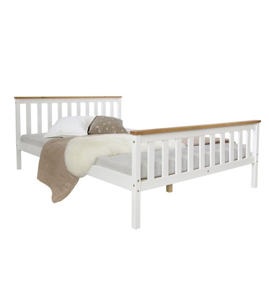 Lit en bois 140x200 cm style cottage blanc