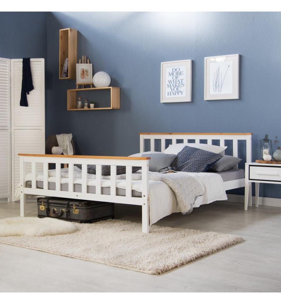 Lit en bois 140x200 cm style cottage blanc