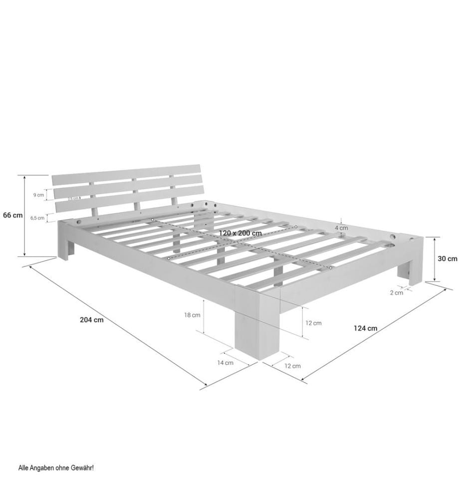 Lit double en bois 120x200 cm pin blanc
