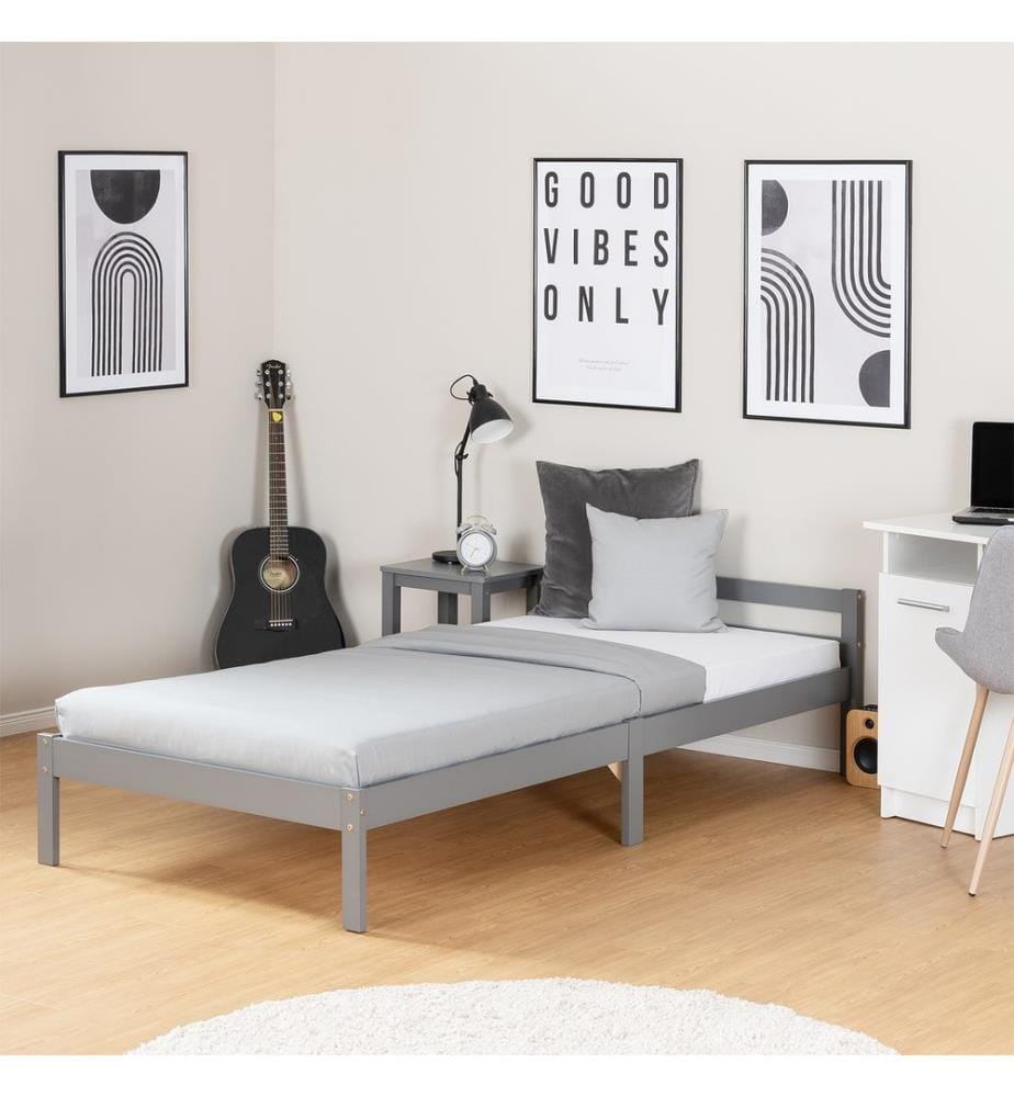 Holzbett Einzelbett 90x200 cm Grau