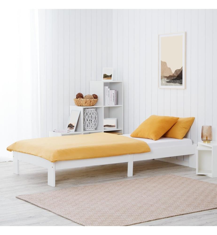 Lit simple avec sommier à lattes 90x200 cm Blanc