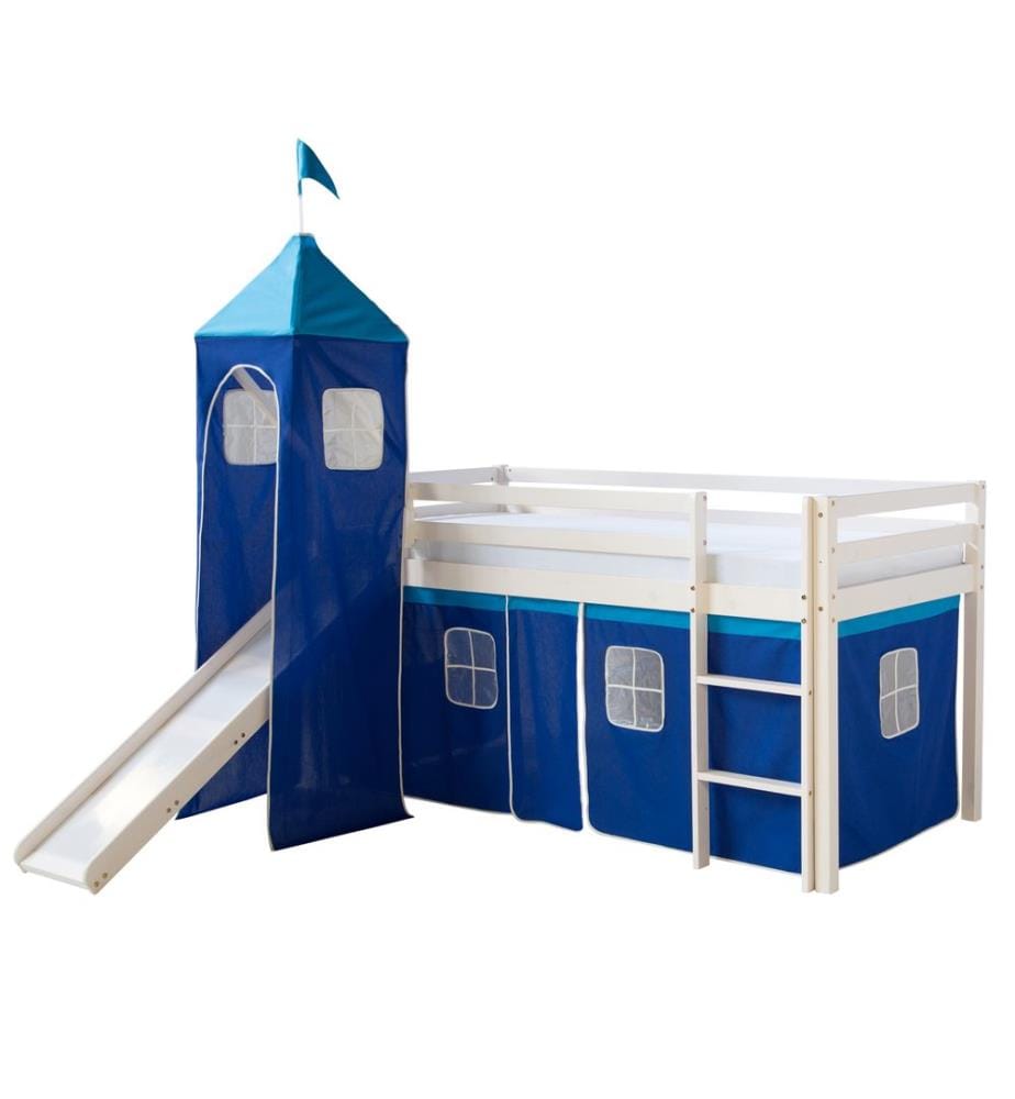 Letto a soppalco Letto per bambini 90x200 cm in legno bianco-blu