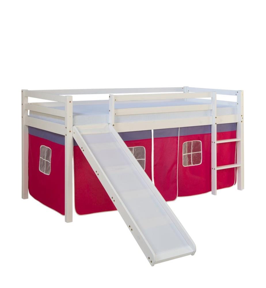 Letto a soppalco Letto per bambini 90x200 cm in legno bianco-rosa