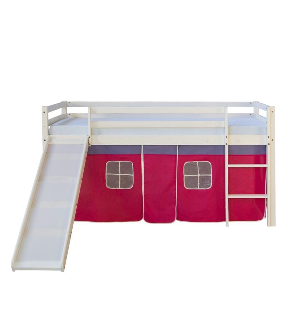 Letto a soppalco Letto per bambini 90x200 cm in legno bianco-rosa
