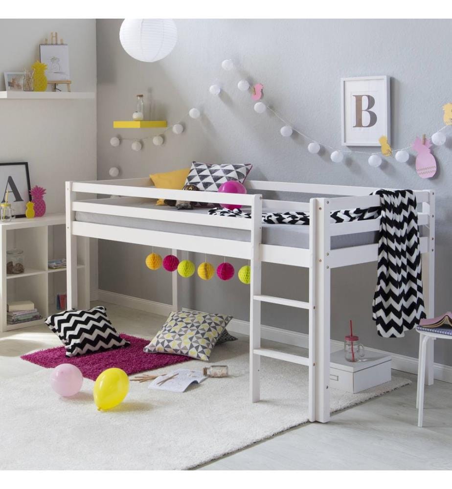 Letto a soppalco Letto per bambini 90x200 cm in legno bianco