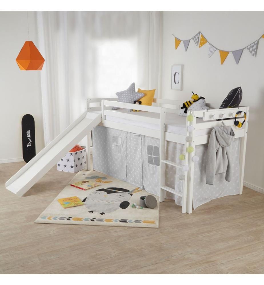 Lit surélevé d'enfant 90x200 cm en bois blanc