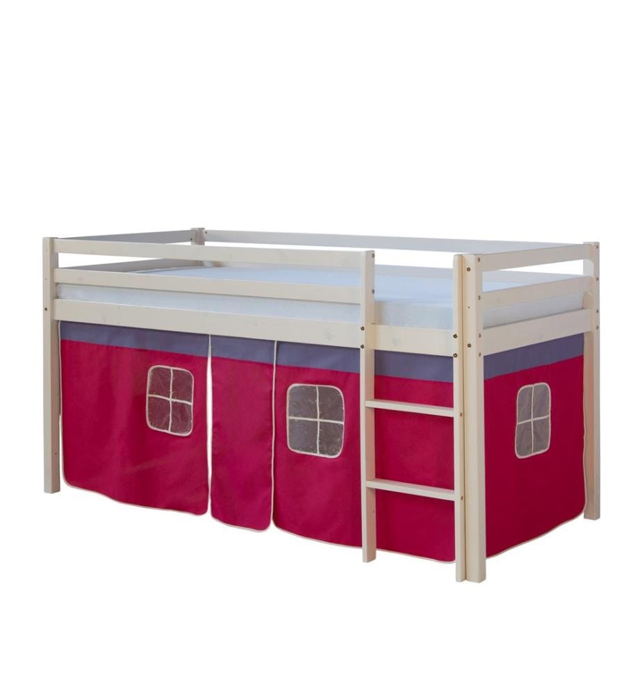 Letto a soppalco Letto per bambini 90x200 cm in legno bianco-rosa