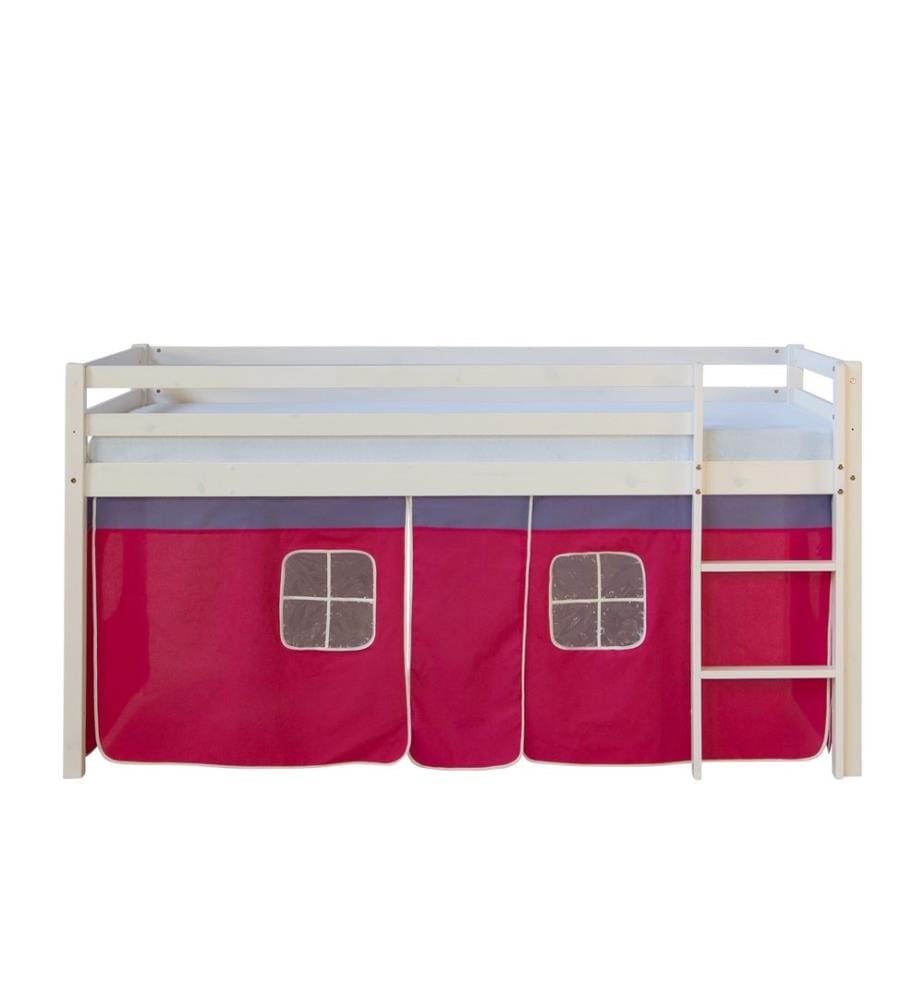Letto a soppalco Letto per bambini 90x200 cm in legno bianco-rosa