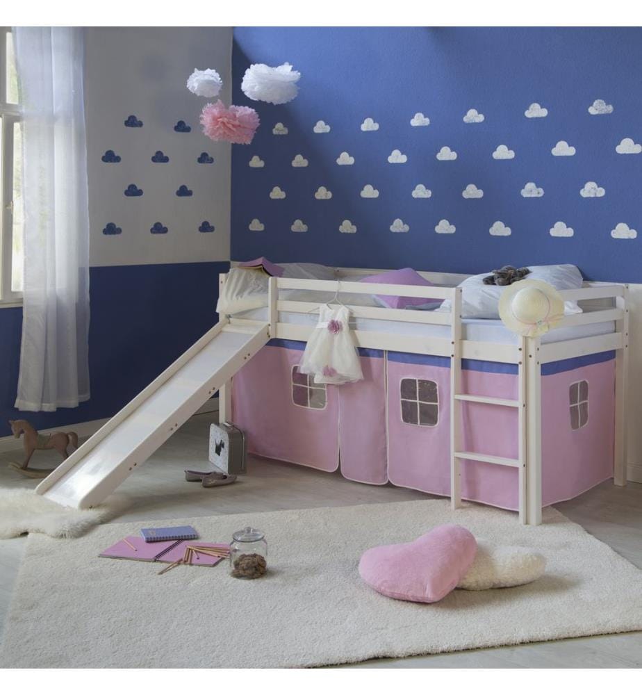 Letto a soppalco Letto per bambini 90x200 cm in legno bianco-rosa