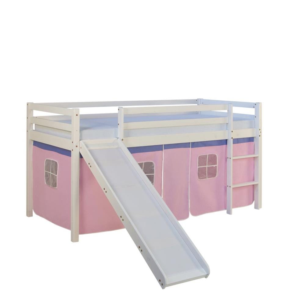 Letto a soppalco Letto per bambini 90x200 cm in legno bianco-rosa