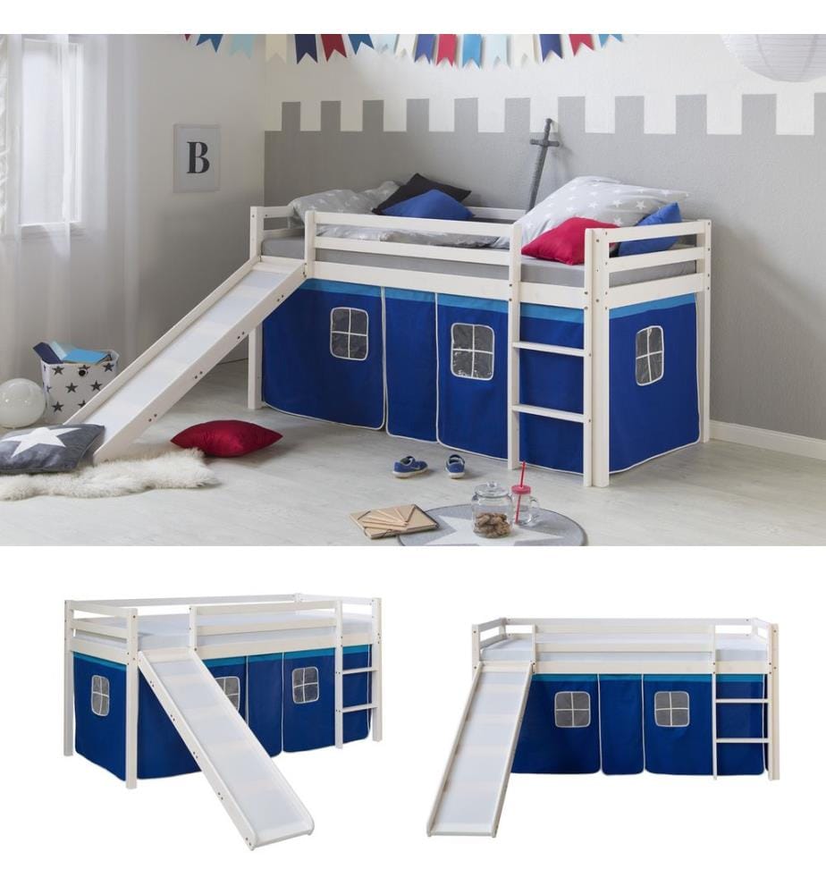 Letto a soppalco Letto per bambini 90x200 cm in legno bianco-blu