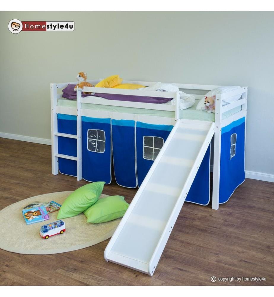 Letto a soppalco Letto per bambini 90x200 cm in legno bianco-blu