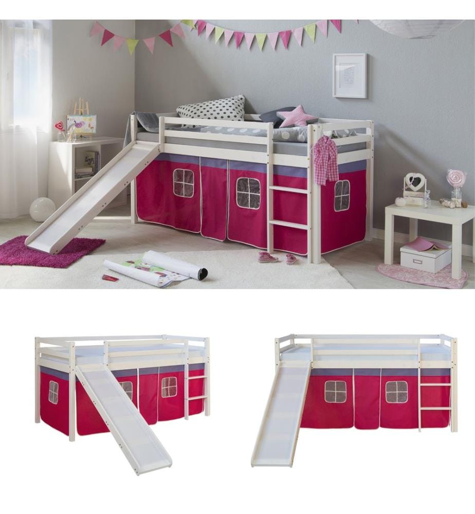 Letto a soppalco Letto per bambini 90x200 cm in legno bianco-rosa