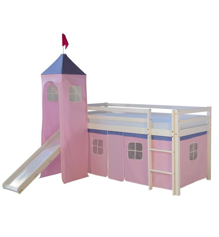 Letto a soppalco Letto per bambini 90x200 cm in legno bianco-rosa