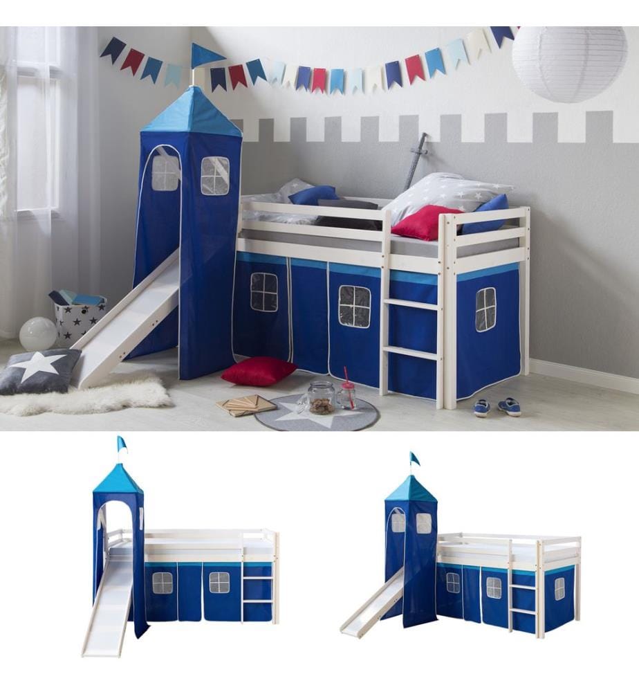 Letto a soppalco Letto per bambini 90x200 cm in legno bianco-blu