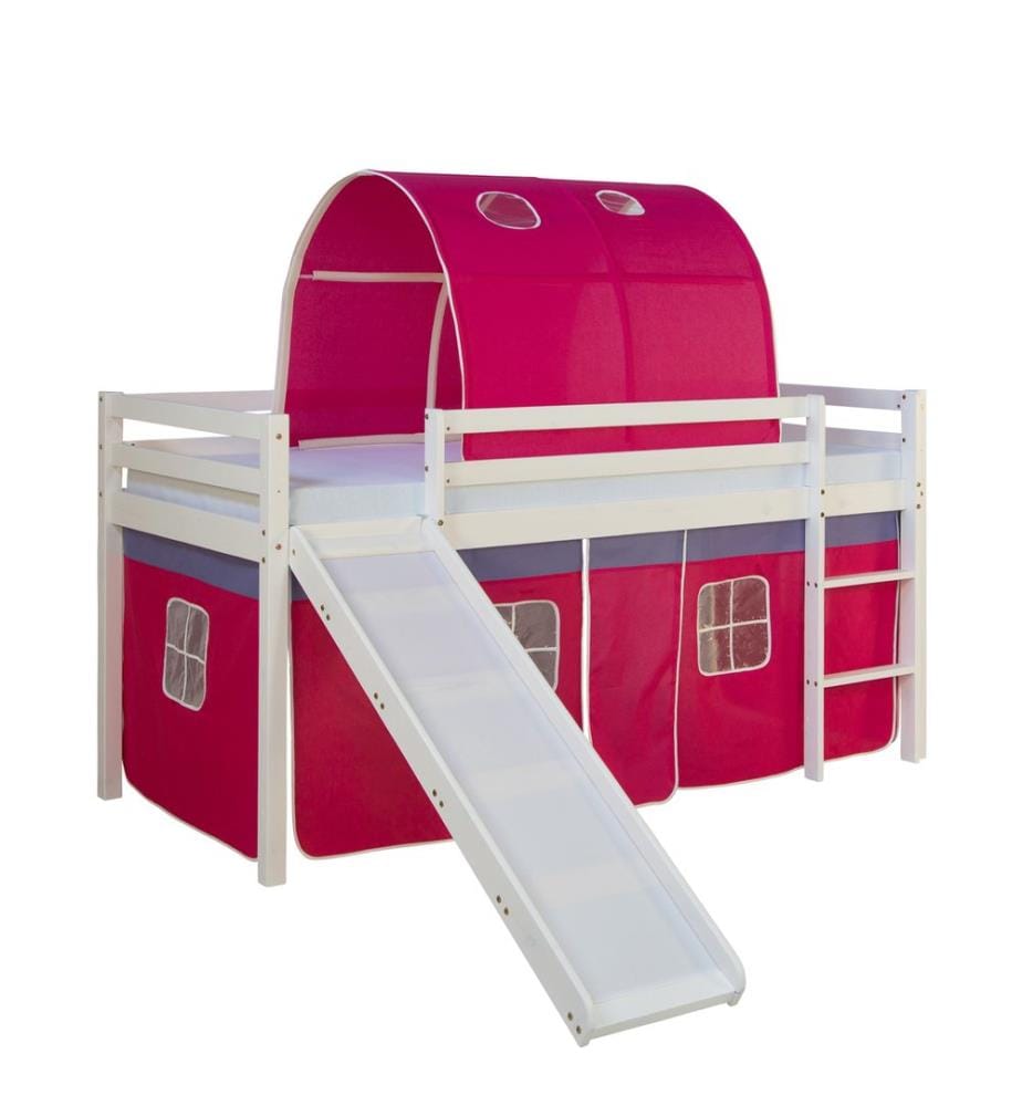 Letto a soppalco Letto per bambini 90x200 cm in legno bianco-rosa