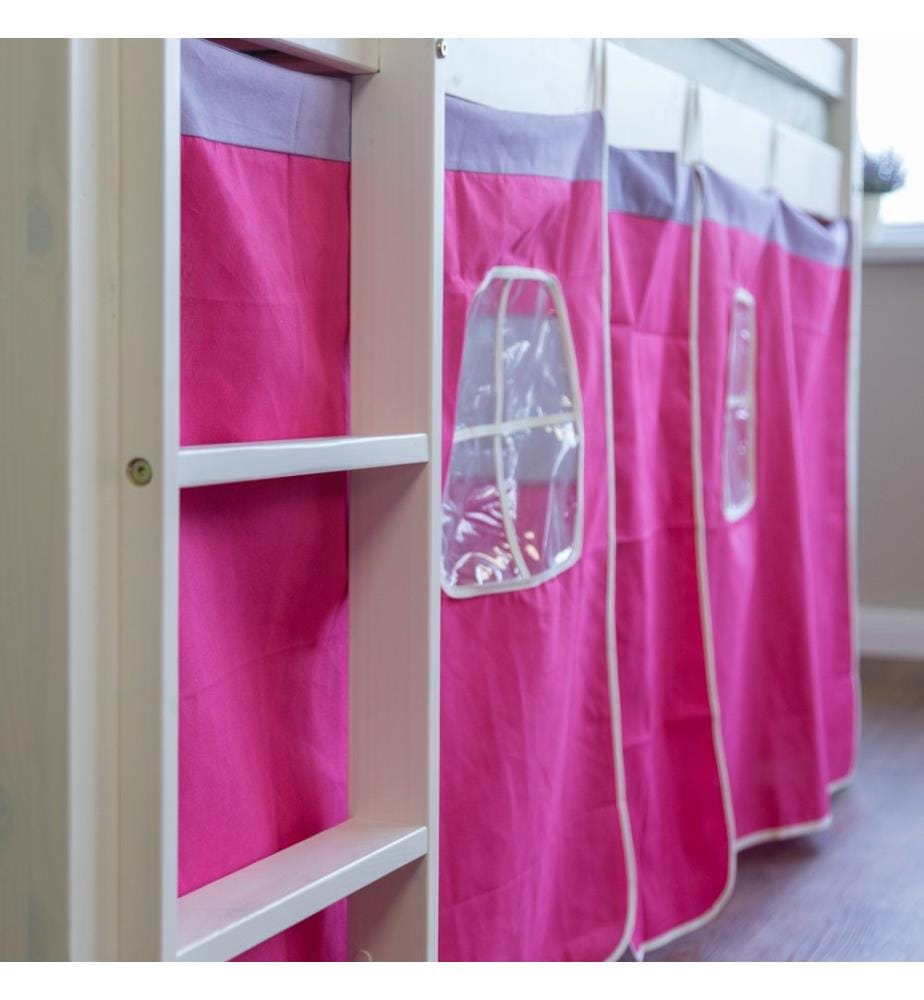 Letto a soppalco Letto per bambini 90x200 cm in legno bianco-rosa
