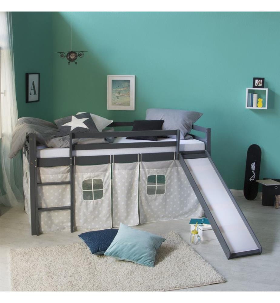 Letto a soppalco per bambini 90x200 cm in legno grigio-bianco