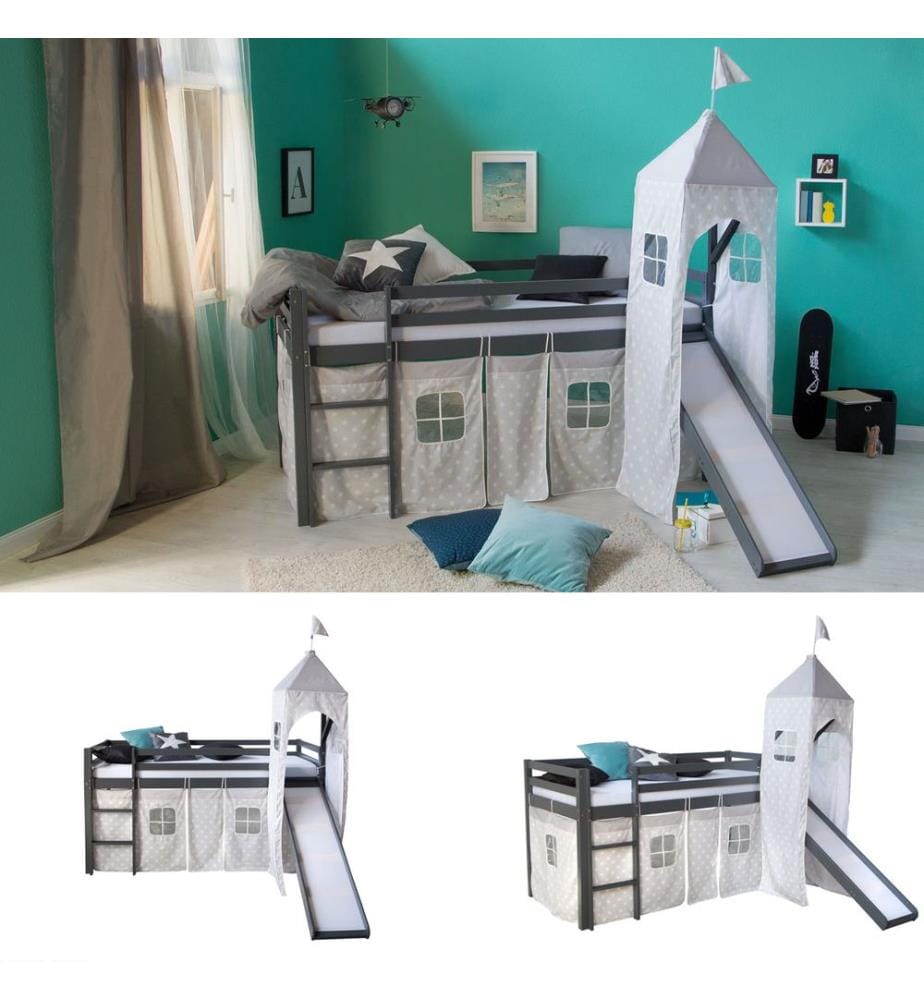 Letto a soppalco per bambini 90x200 cm in legno grigio-bianco