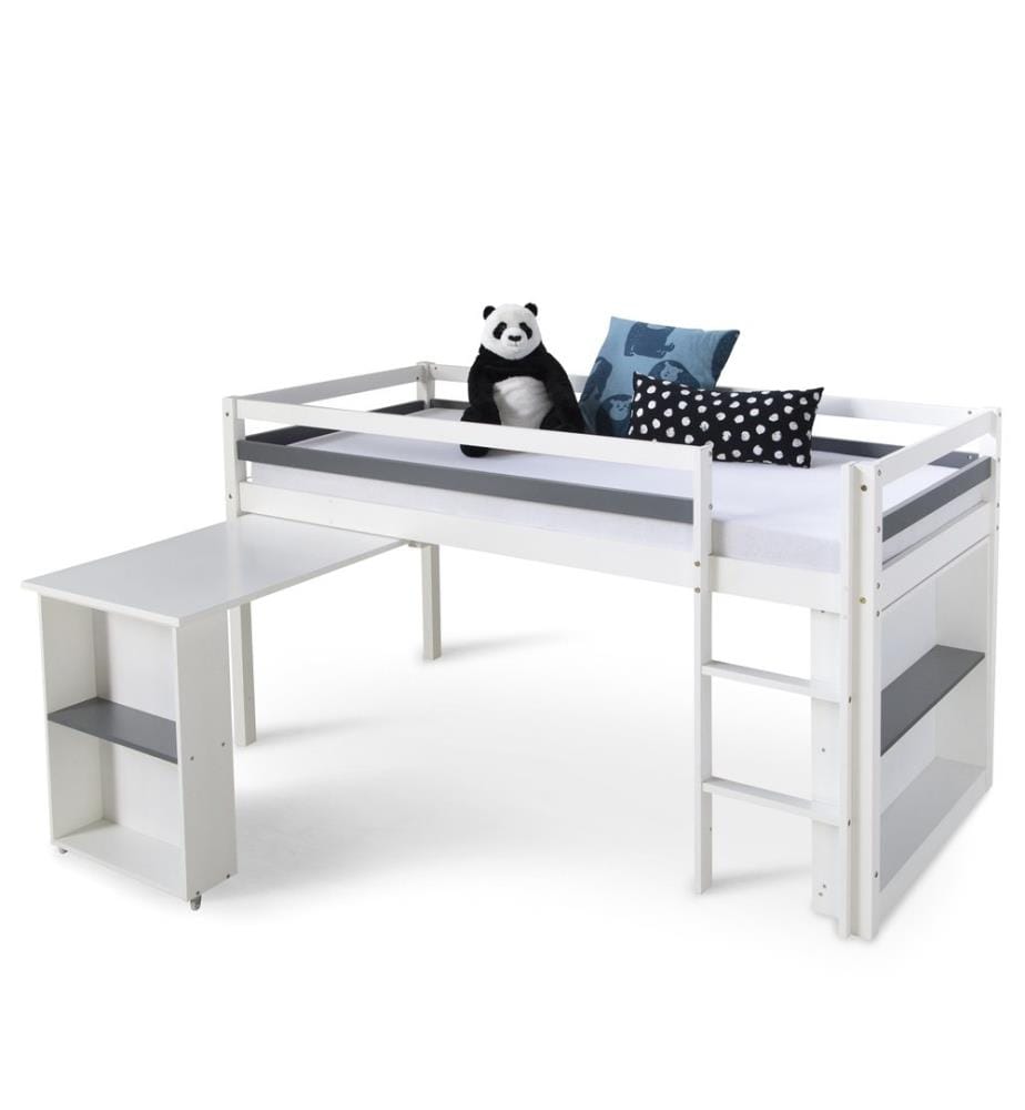 Lit surélevé d'enfant 90x200 cm en bois blanc-gris