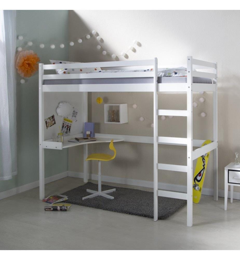 Letto a soppalco Letto per bambini 90x200 cm in legno bianco
