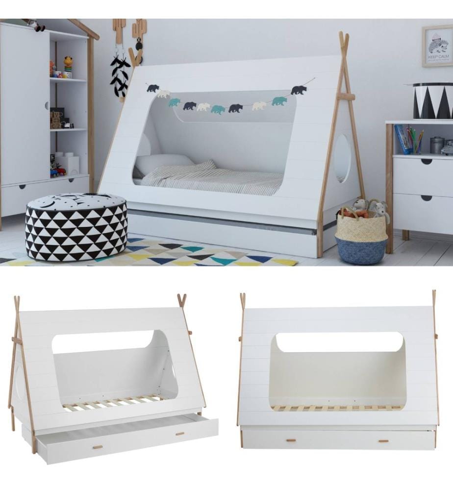 Lit d'enfant 90x200 cm en bois blanc-naturel