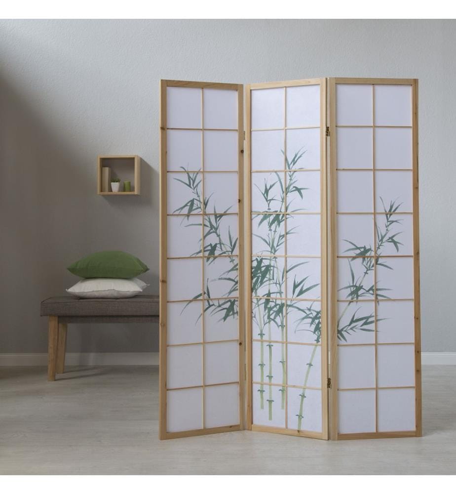 Paravent Séparation de pièce 3 éléments Shoji en bois naturel