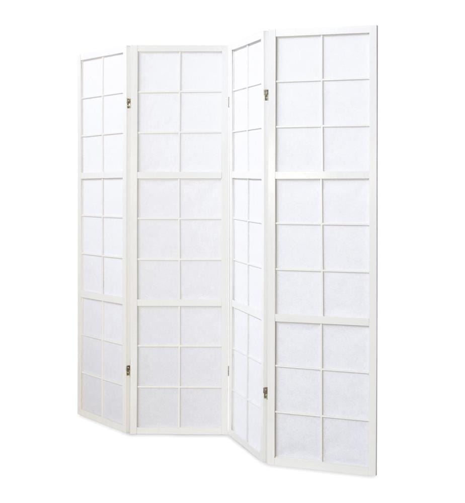 Paravent Séparation de pièce 4 éléments Shoji en bois Blanc